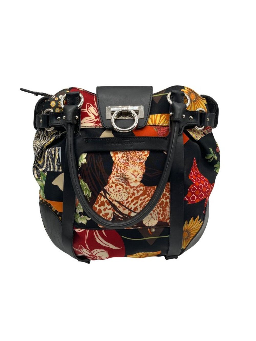 Salvatore Ferragamo Vintage Savannah Animal Print Nylon Shoulder Bag